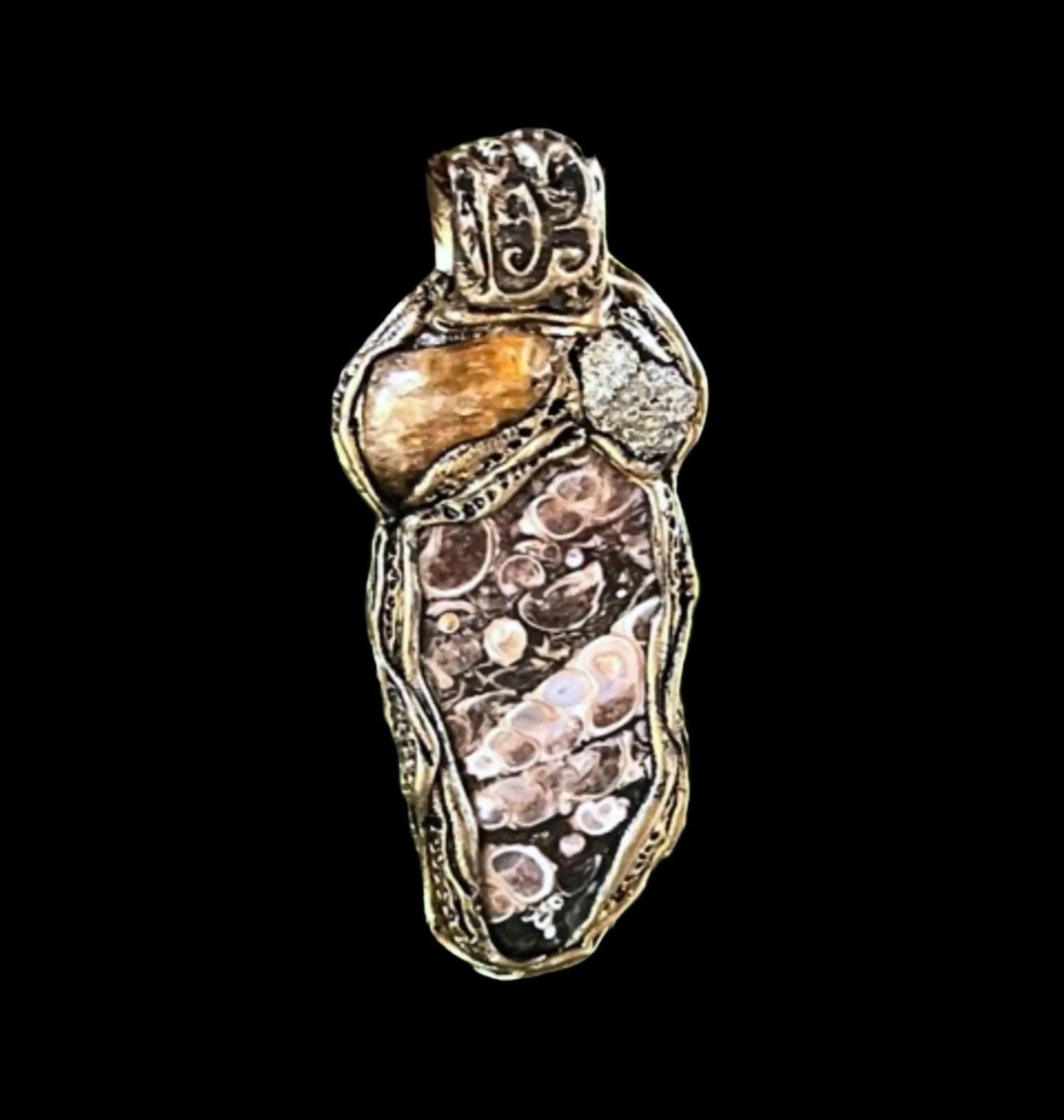 Citrine Pyrite and Turritella Agate Necklace -  Amulet for Abundance and Stability