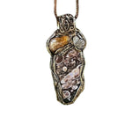 Citrine Pyrite and Turritella Agate Necklace -  Amulet for Abundance and Stability
