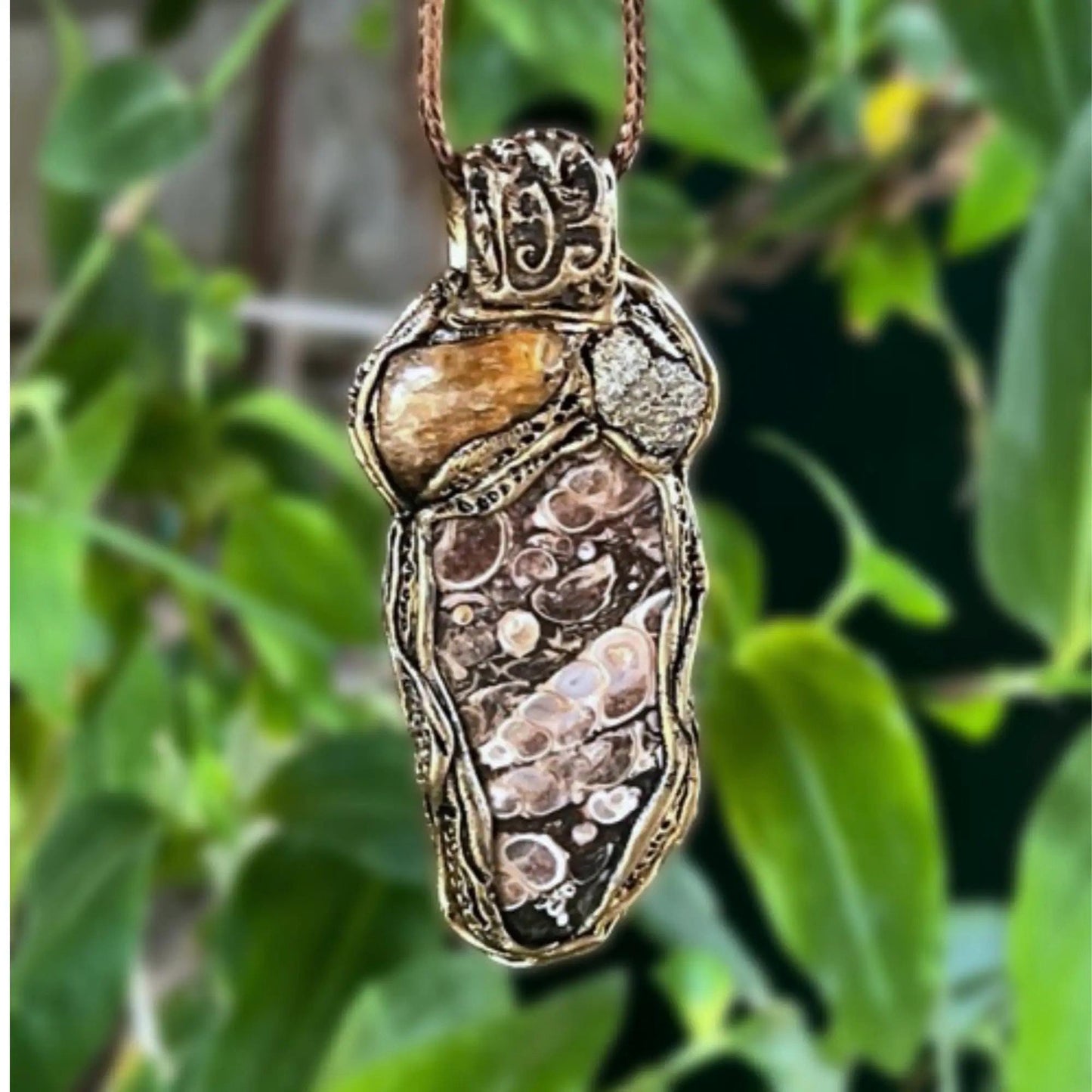 Citrine Pyrite and Turritella Agate Necklace -  Amulet for Abundance and Stability