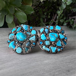 Bold Turquoise Statement Earrings -  Oversized Cluster Clip-On Earrings