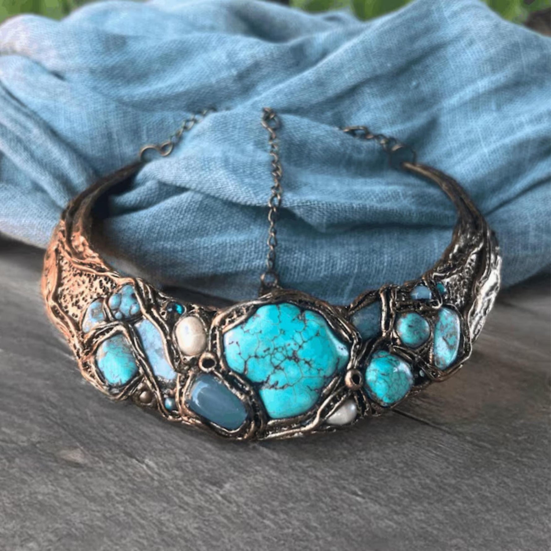 Bold Turquoise Statement Earrings -  Oversized Cluster Clip-On Earrings