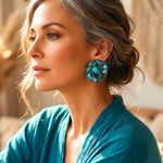 Bold Turquoise Statement Earrings -  Oversized Cluster Clip-On Earrings