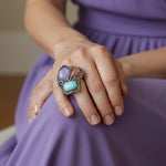 Chrysoprase Cherry Quartz and Chalcedony Statement Ring -  Oversized Chunky Cocktail Ring