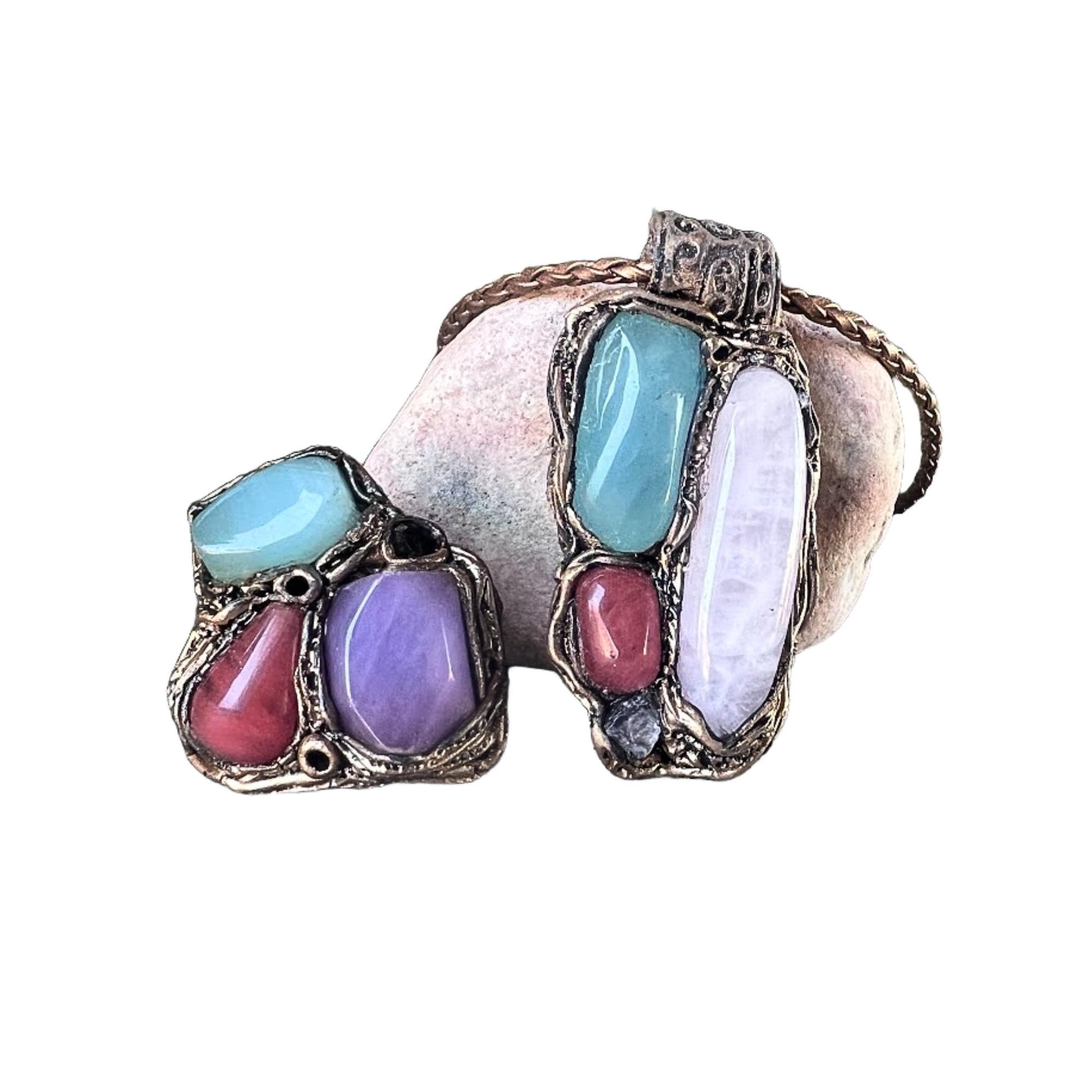 Chrysoprase Cherry Quartz and Chalcedony Statement Ring -  Oversized Chunky Cocktail Ring