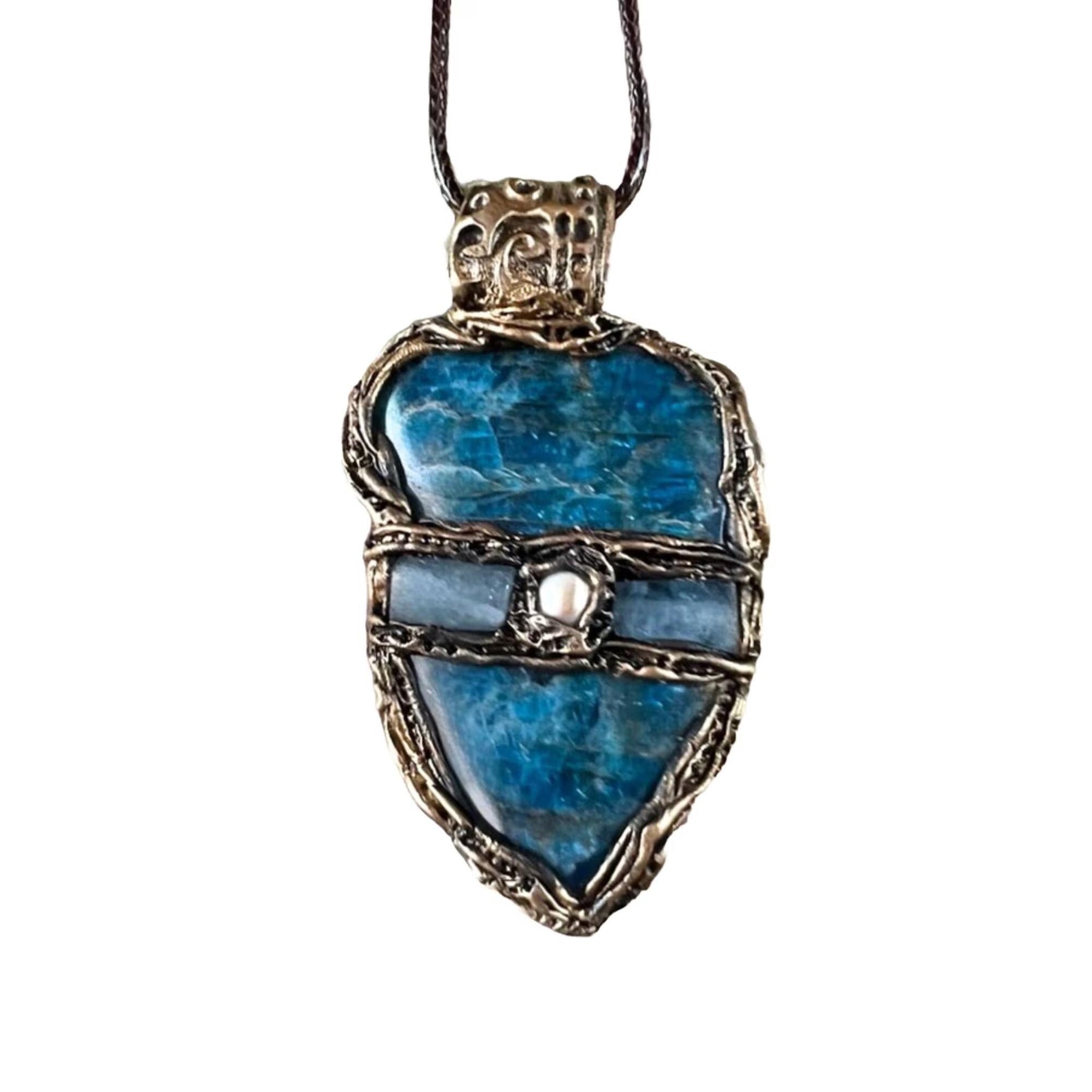 Blue Apatite and Aquamarine Pendant Necklace | Healing Crystal Amulet