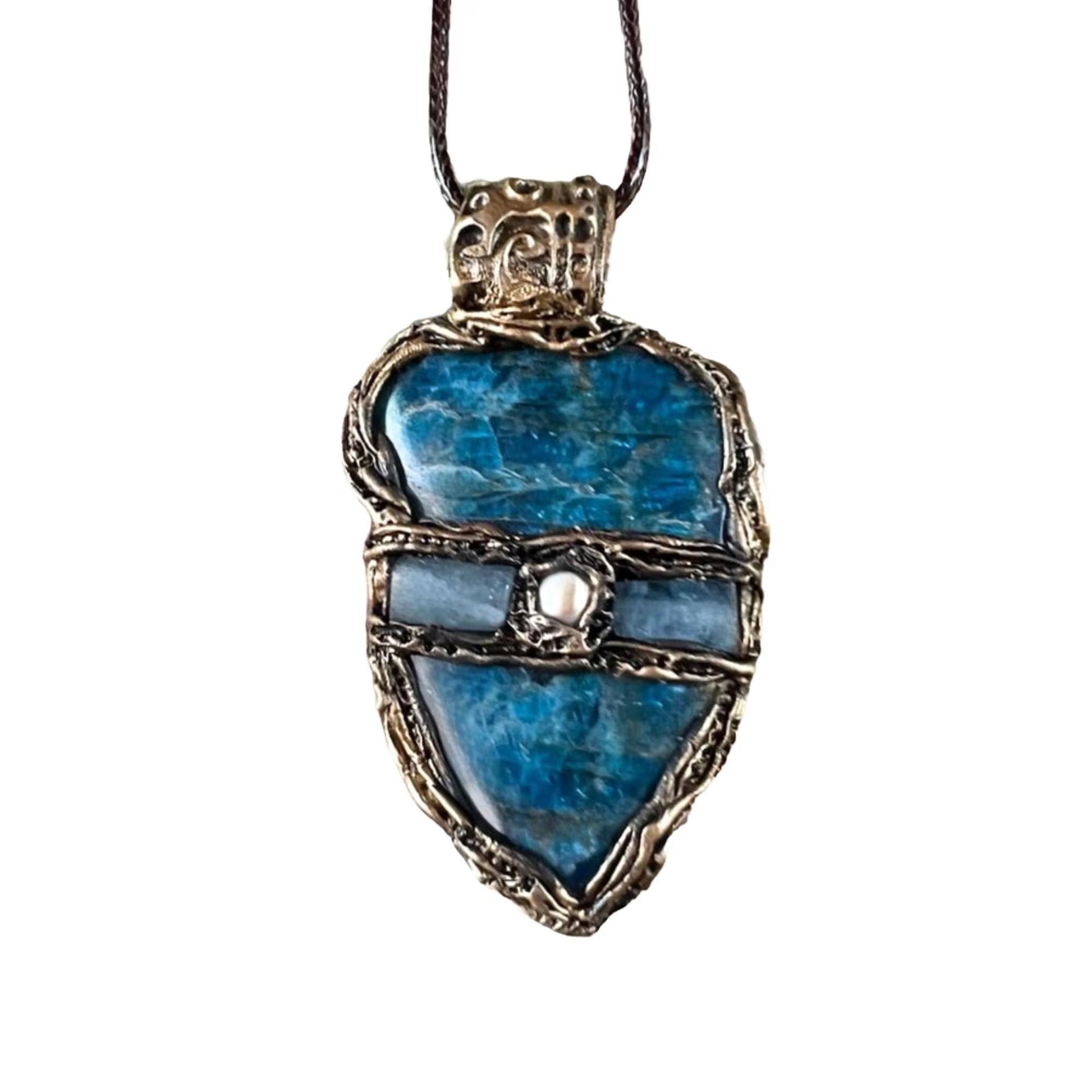 Blue Apatite and Aquamarine Pendant Necklace | Healing Crystal Amulet