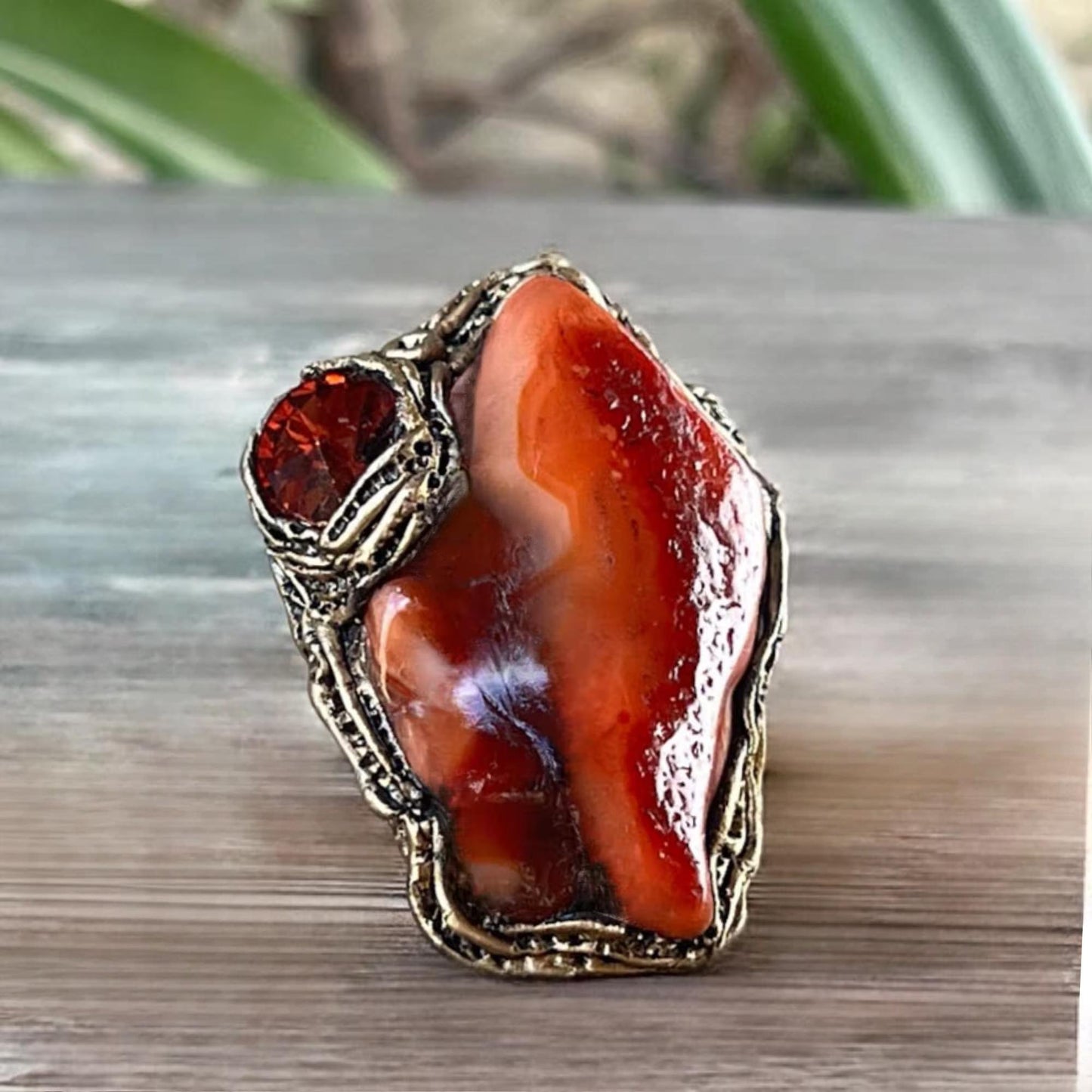 Red Carnelian Agate Chunky Ring -  Oversized Large Statement Cocktail Ring