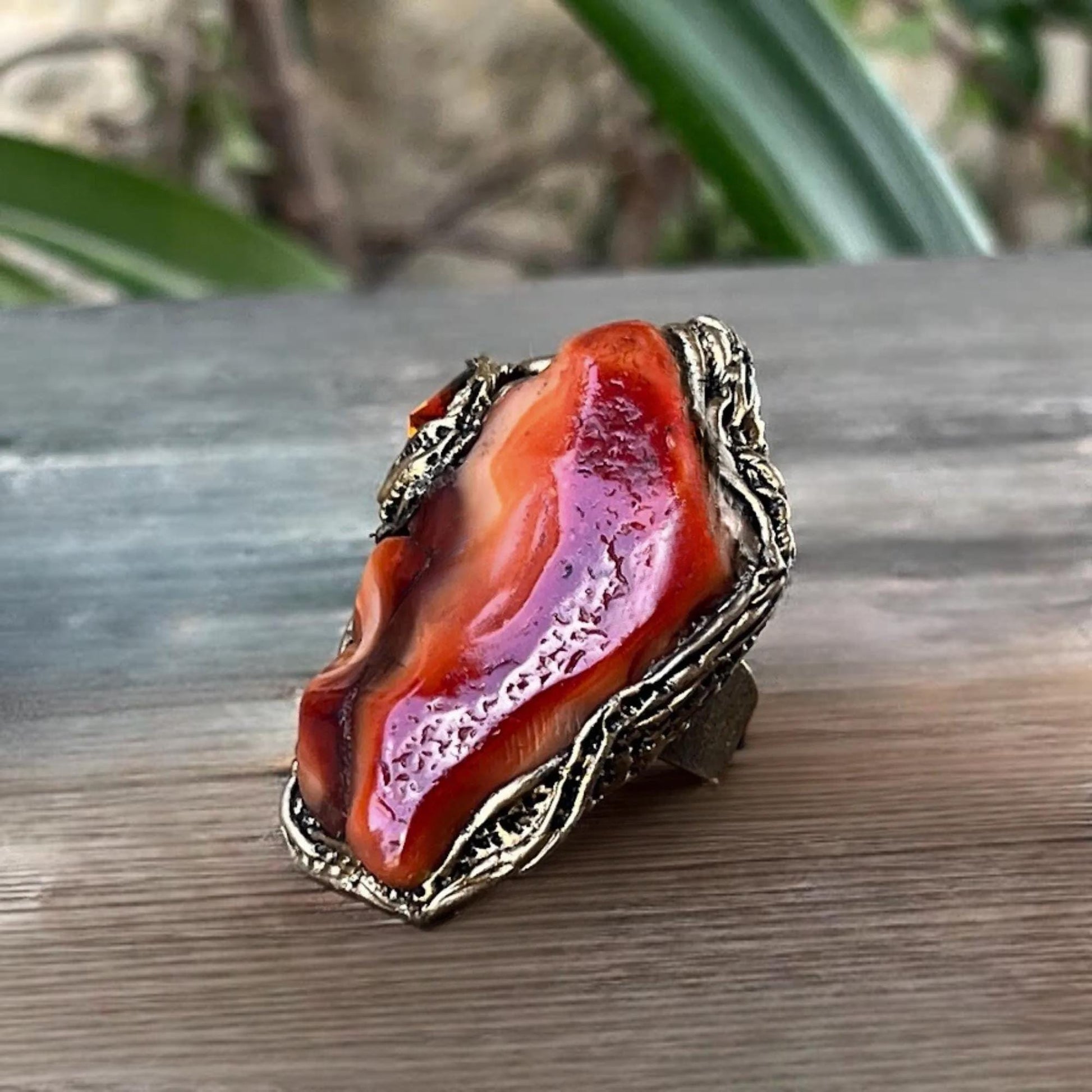 Red Carnelian Agate Chunky Ring -  Oversized Large Statement Cocktail Ring