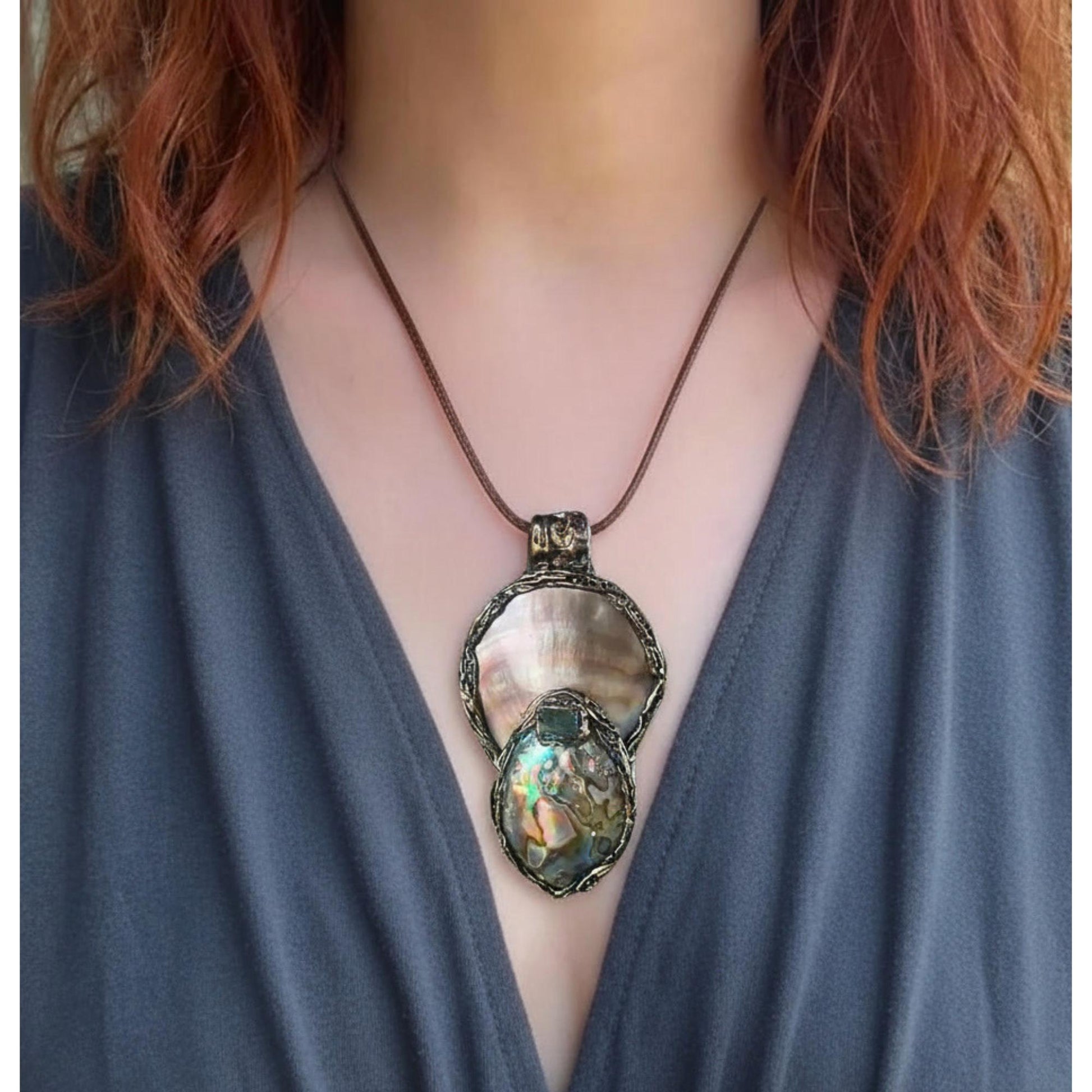 Huge Mother of Pearl and Abalone Ring: Bold Chunky Statement Jewelry