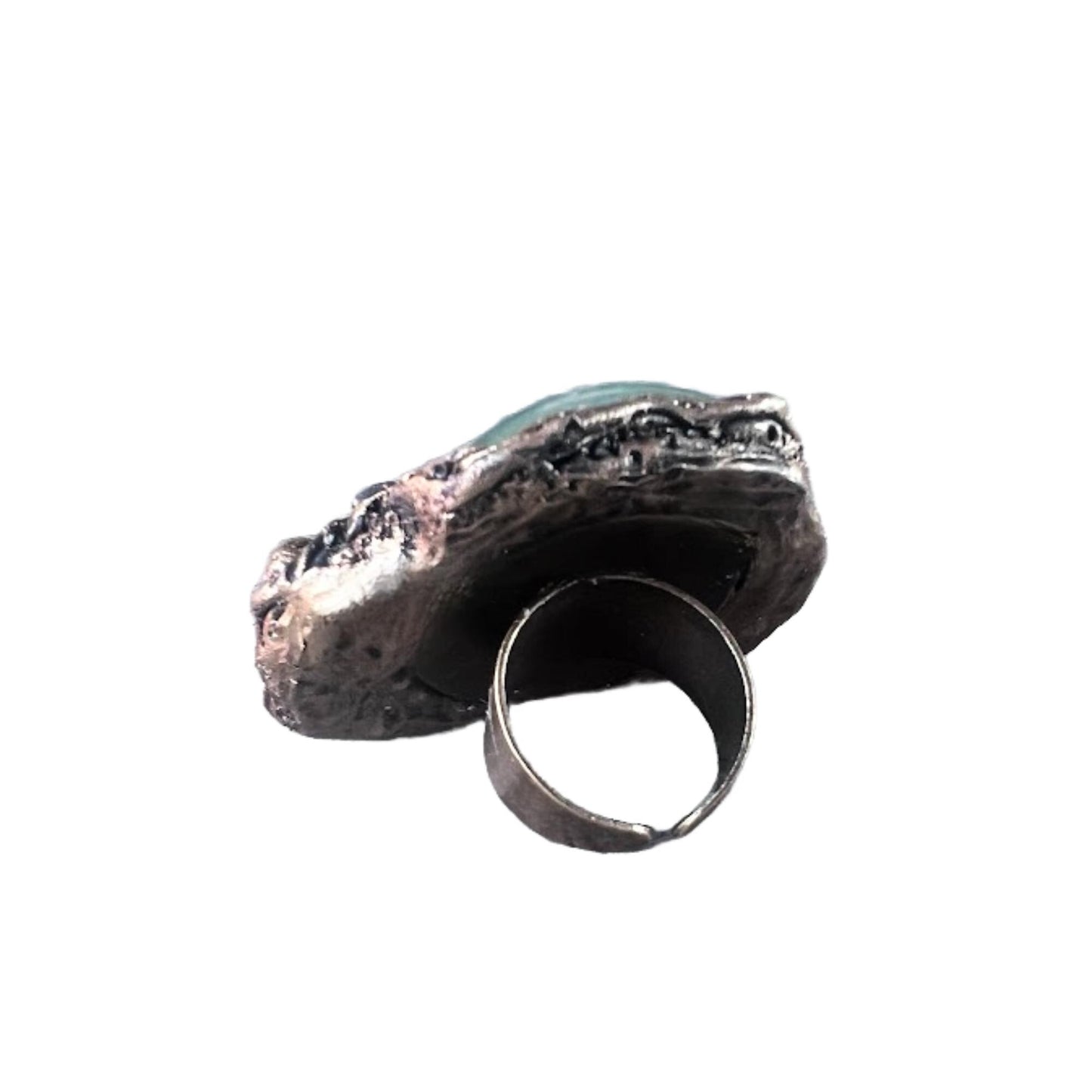 Abalone and Green Aventurine Chunky Ring Huge Large  Mother of Pearl Cocktail Ring