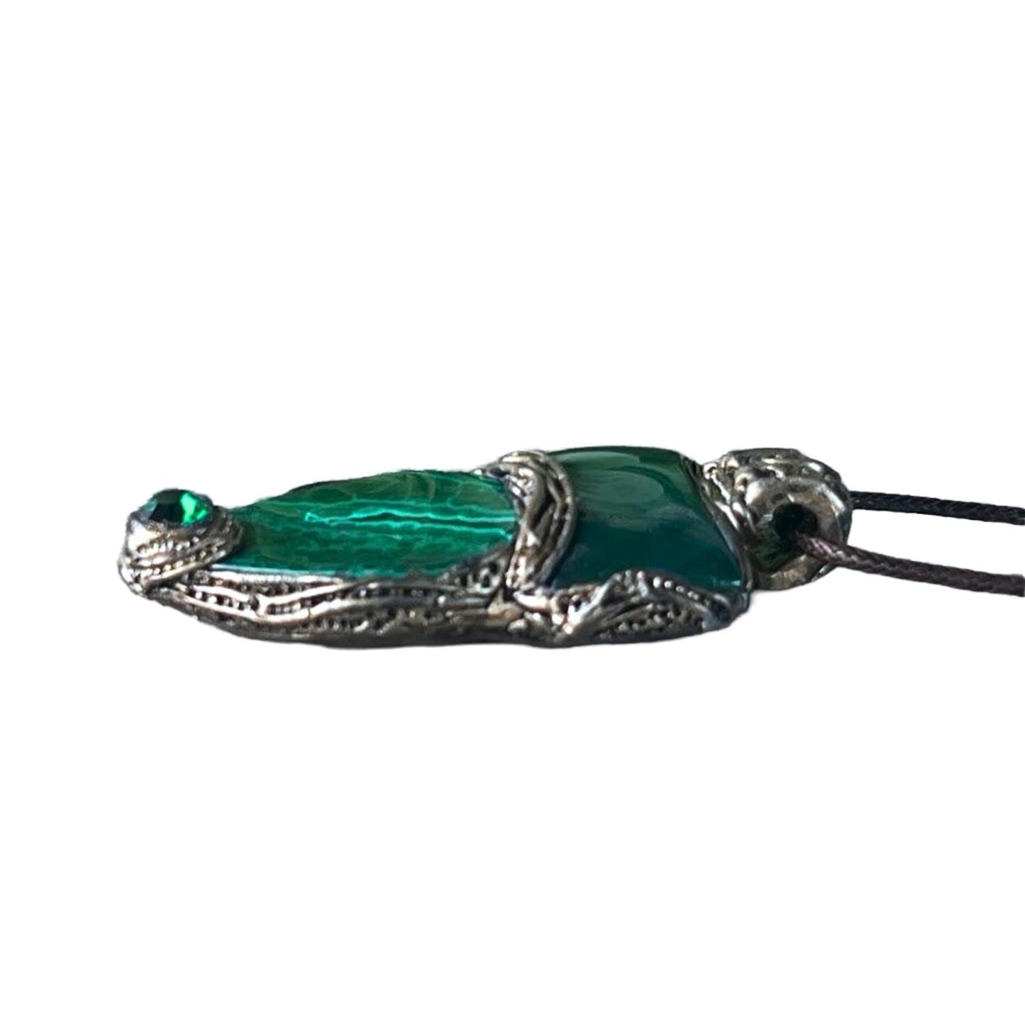 Malachite and Jade Green Large Stone Amulet Necklace