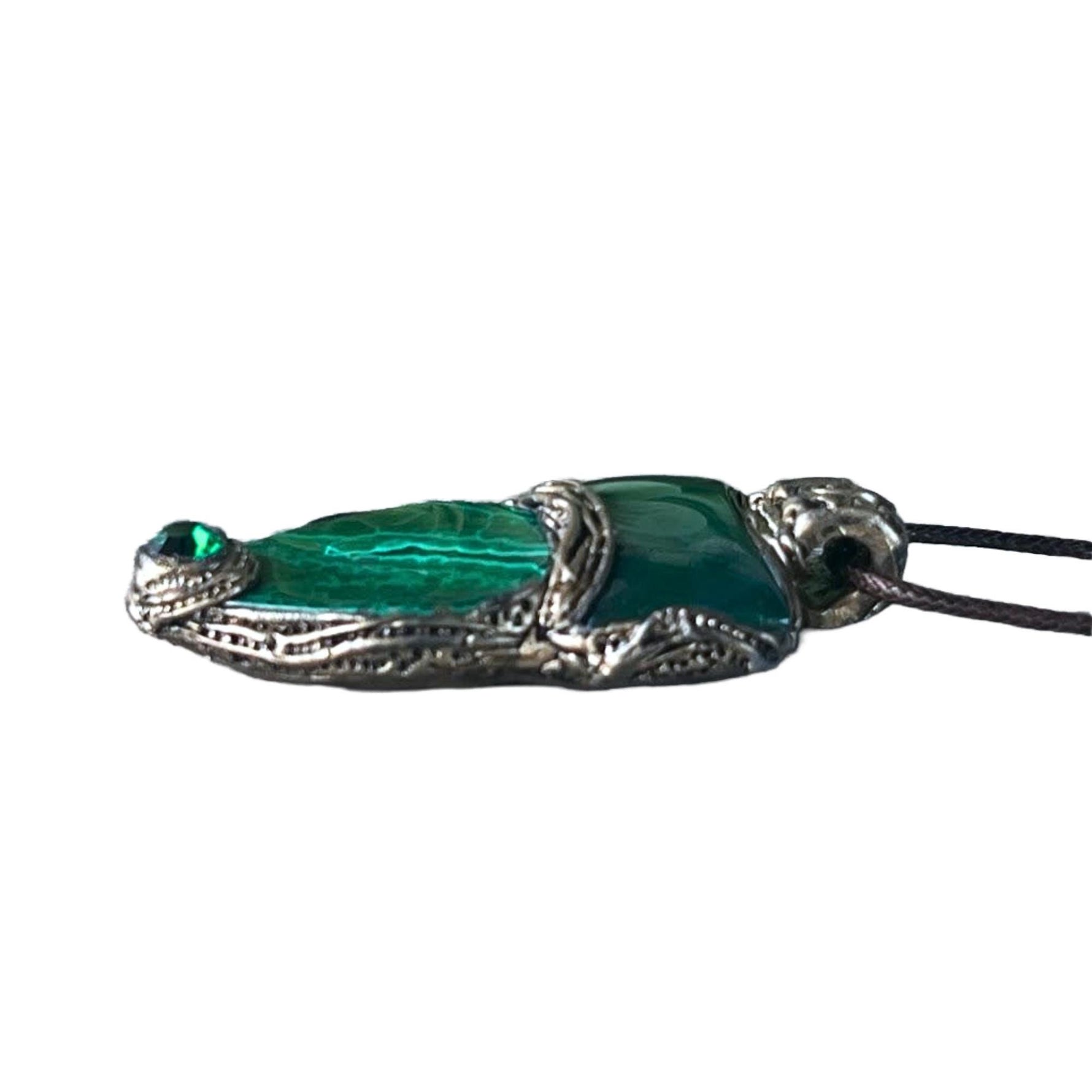 Malachite and Jade Green Large Stone Amulet Necklace