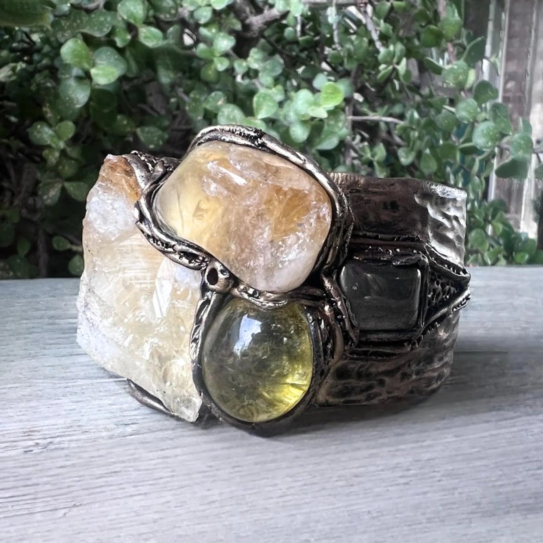 Citrine Wide Cuff Bracelet - Unique Chunky Crystal Jewelry