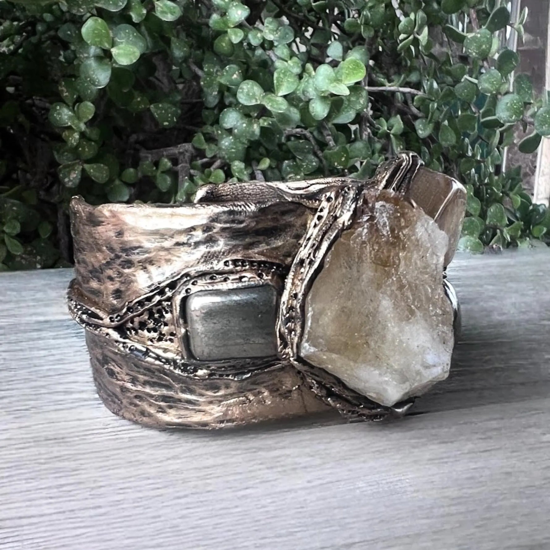 Citrine Wide Cuff Bracelet - Unique Chunky Crystal Jewelry