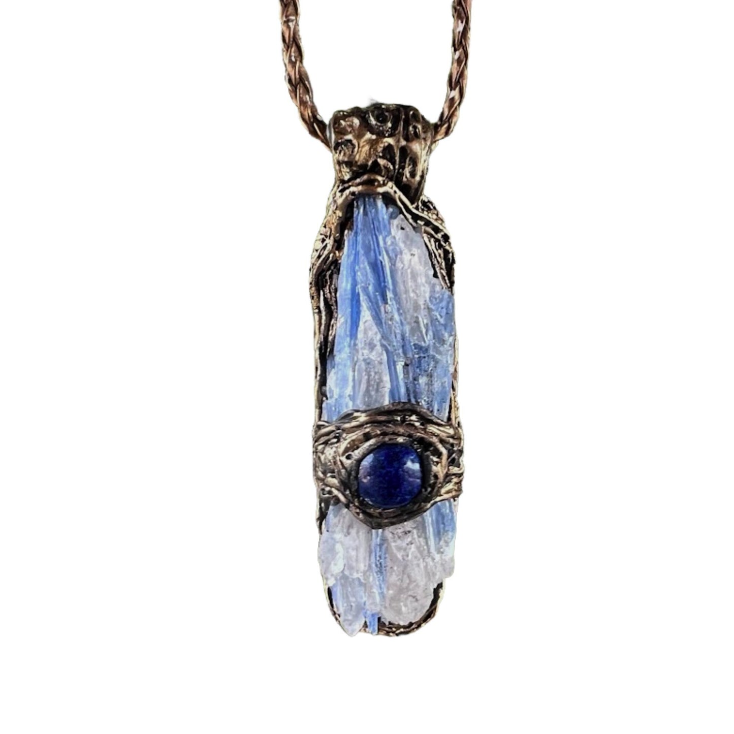 Blue Kyanite and Lapis Lazuli Crystal Pendant Necklace - Raw Healing Stone Amulet