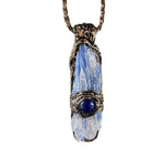 Blue Kyanite and Lapis Lazuli Crystal Pendant Necklace - Raw Healing Stone Amulet