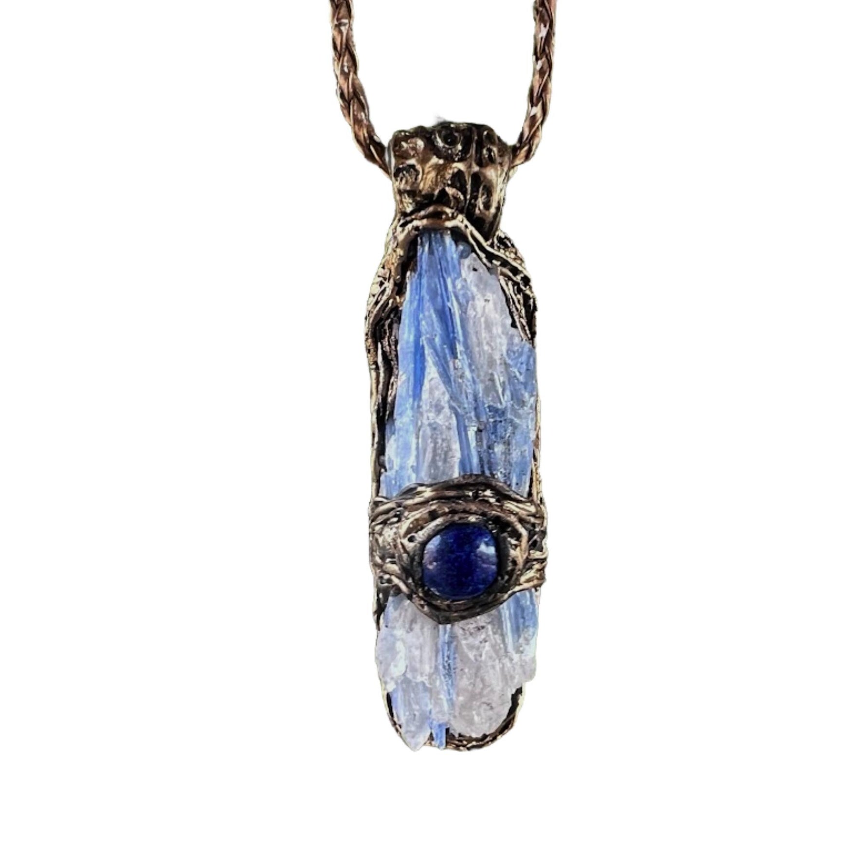 Blue Kyanite and Lapis Lazuli Crystal Pendant Necklace - Raw Healing Stone Amulet