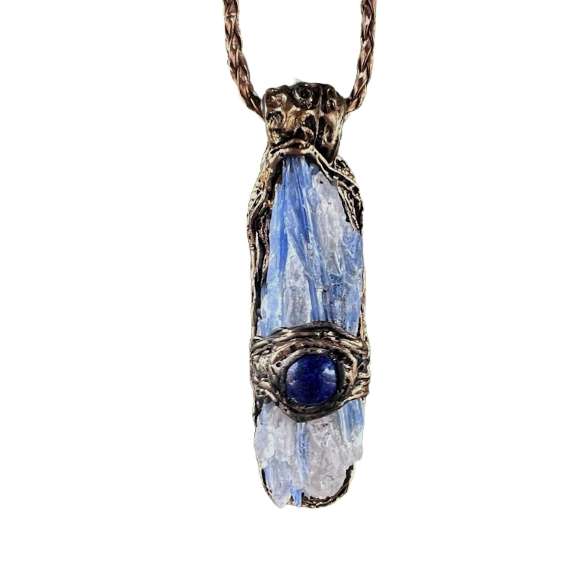 Blue Kyanite and Lapis Lazuli Crystal Pendant Necklace - Raw Healing Stone Amulet
