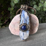 Blue Kyanite and Lapis Lazuli Crystal Pendant Necklace - Raw Healing Stone Amulet