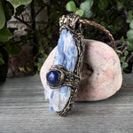 Blue Kyanite and Lapis Lazuli Crystal Pendant Necklace - Raw Healing Stone Amulet