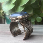 Green Labradorite Wide Cuff Bracelet - Chunky Raw Crystal Statement Jewelry