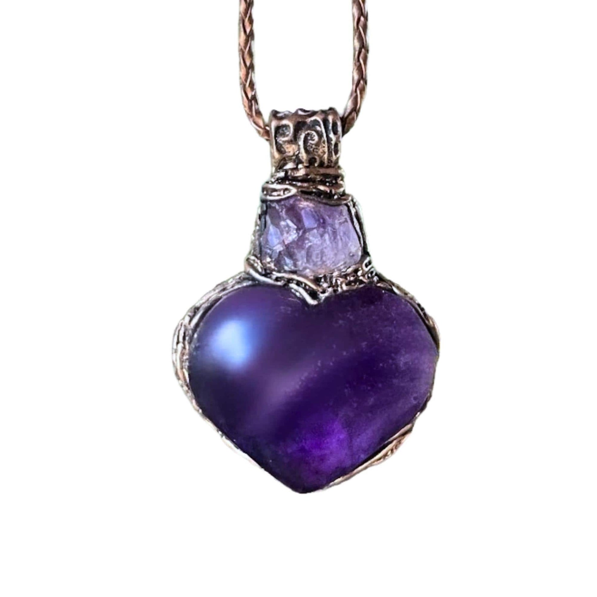 Chunky Amethyst Necklace - Purple Heart Crystal Pendant