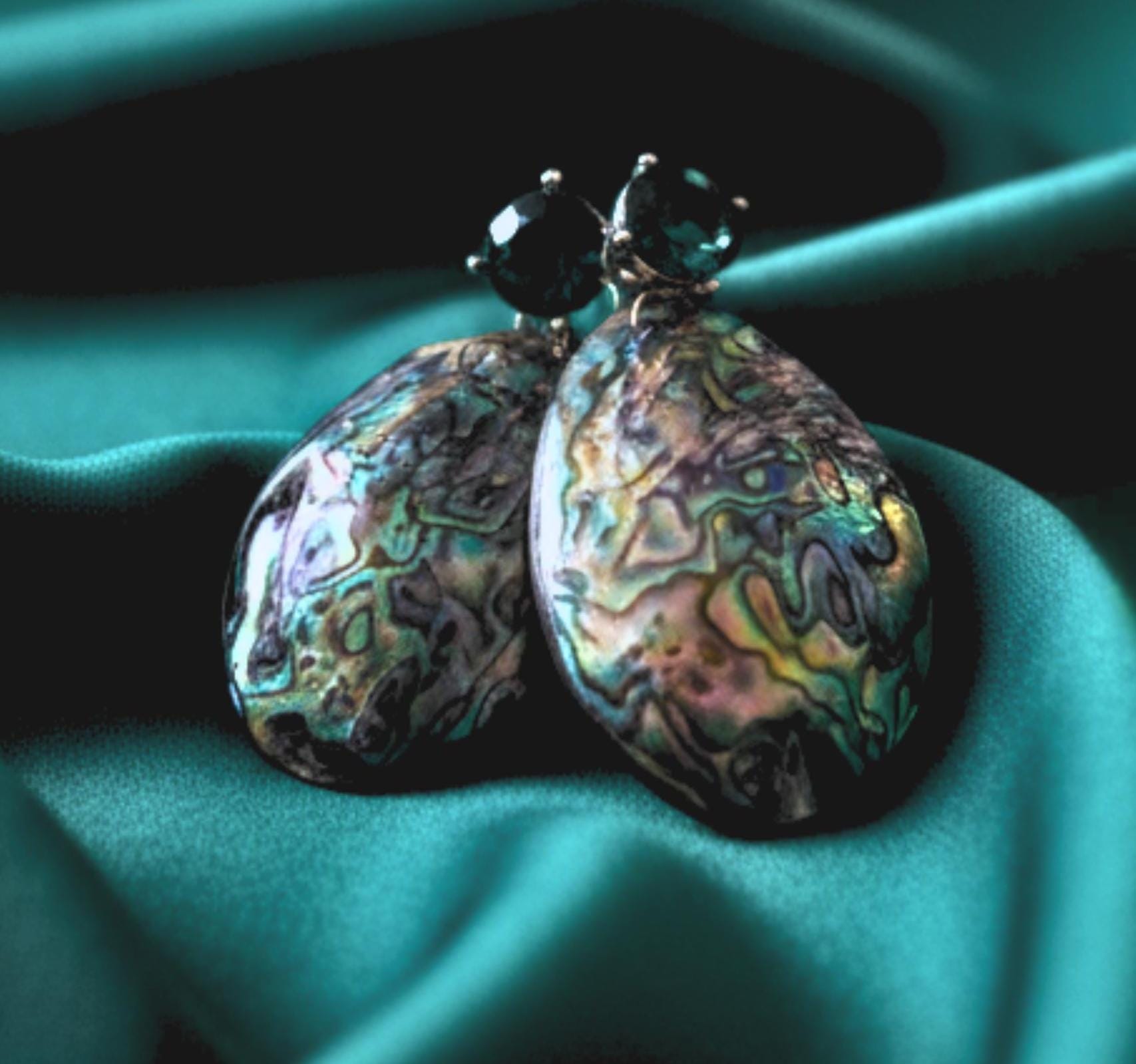 Green Abalone Shell Statement Earrings -  Oversized Dangle Stud Earrings