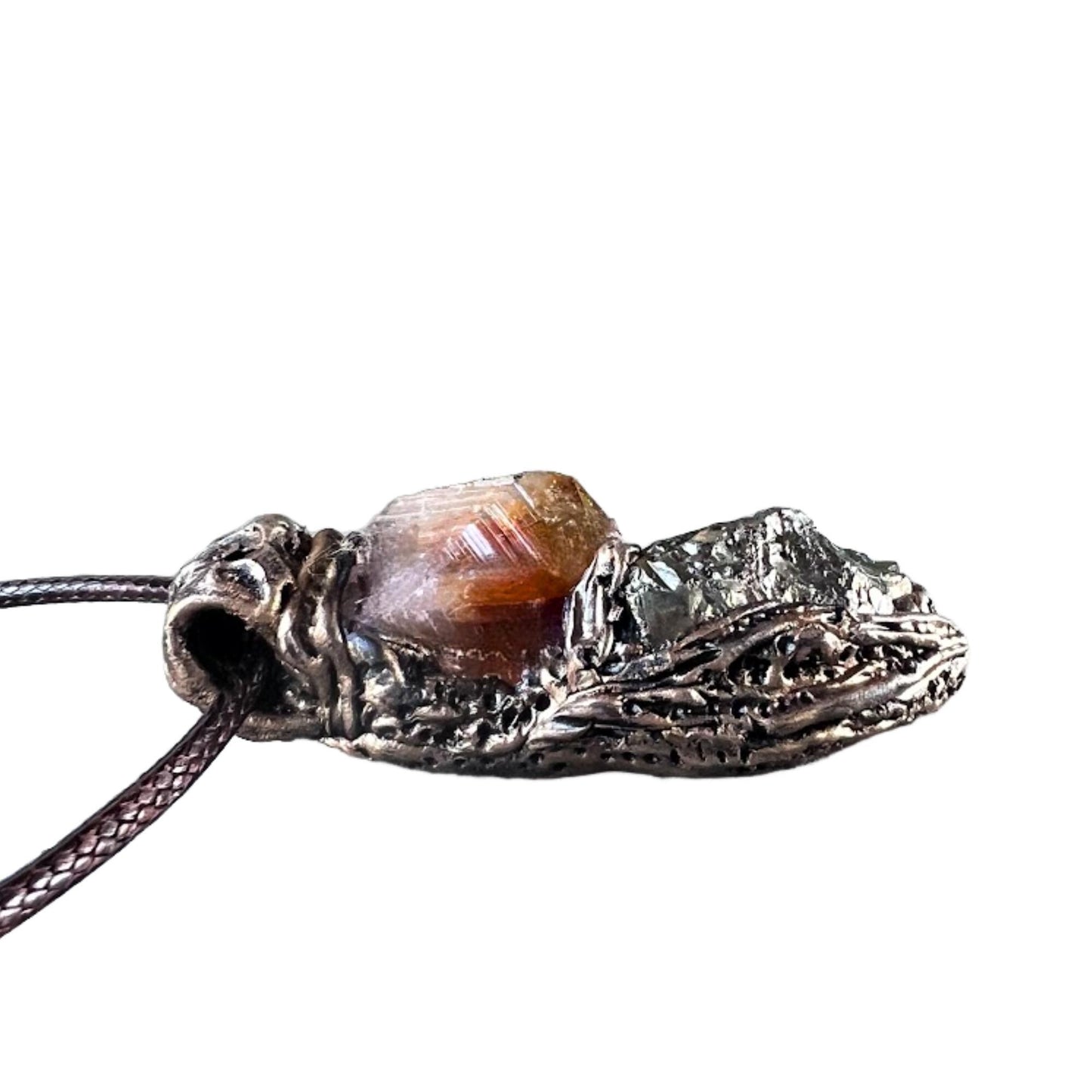 Citrine Pyrite Crystal Pendant - Abundance Amulet Necklace