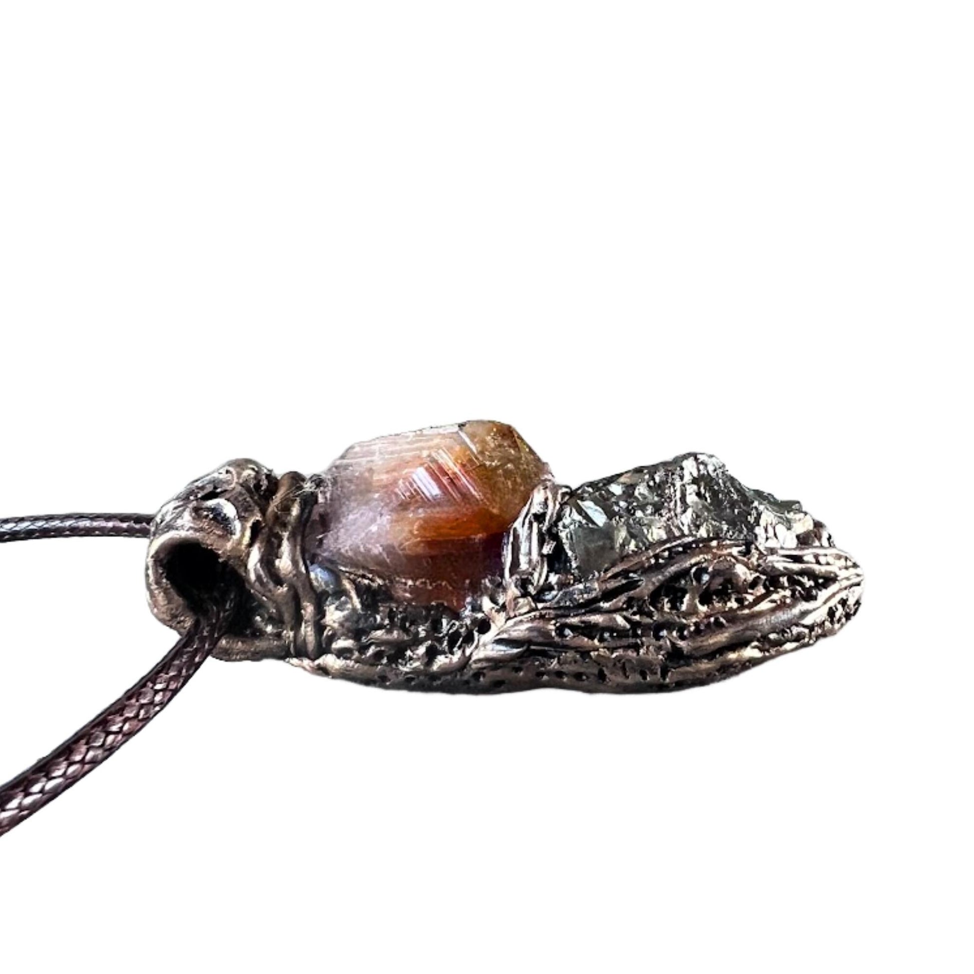 Citrine Pyrite Crystal Pendant - Abundance Amulet Necklace