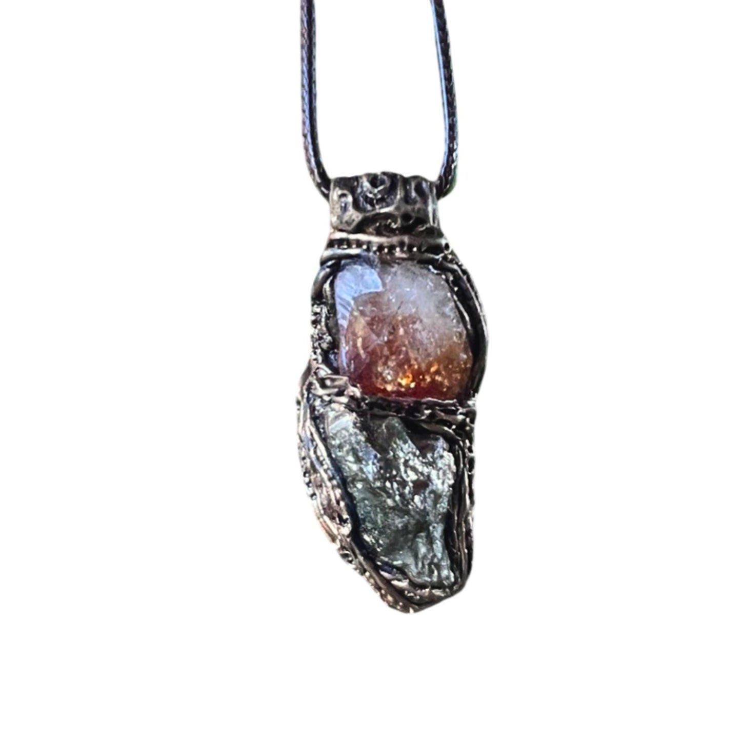 Citrine Pyrite Crystal Pendant - Abundance Amulet Necklace