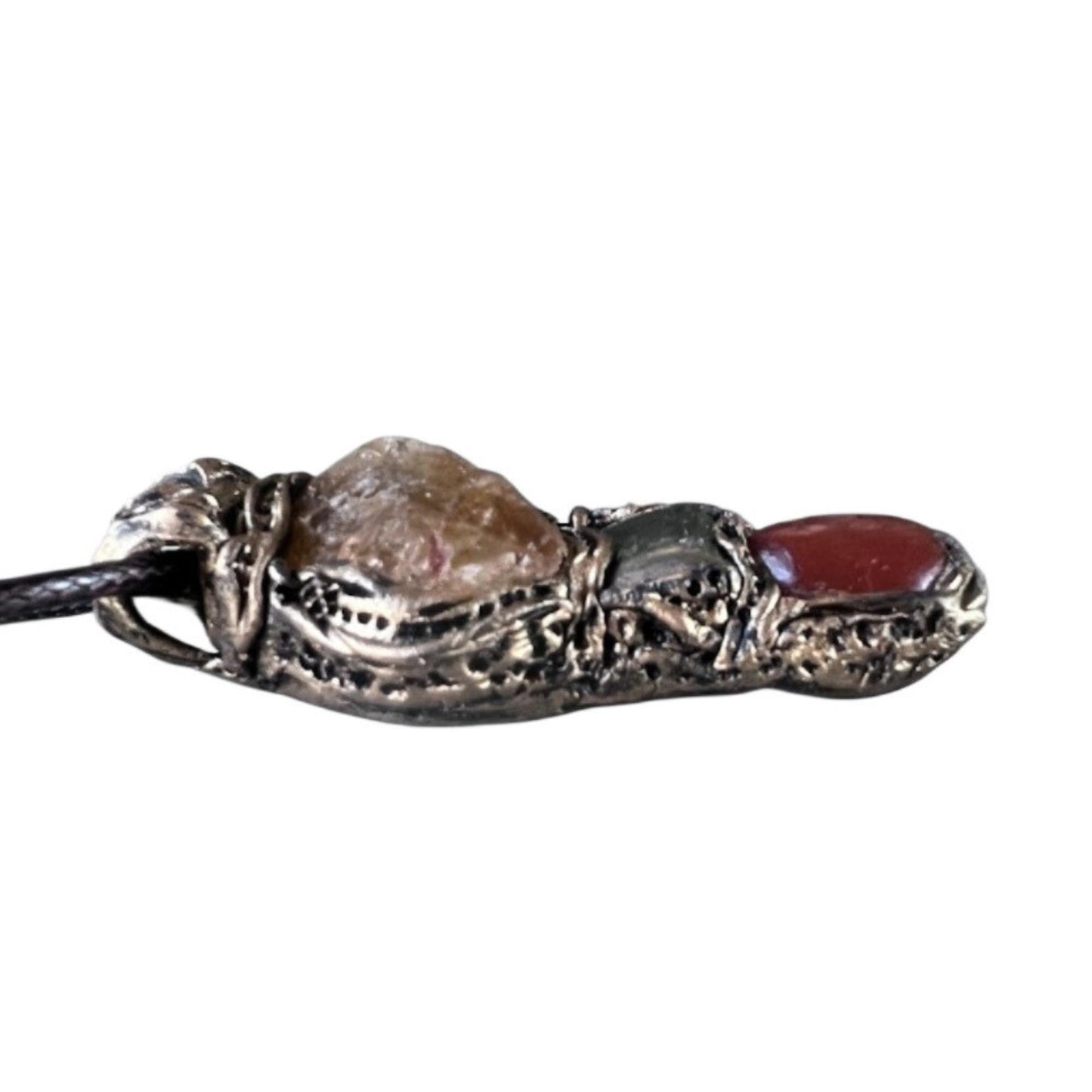 Raw Citrine, Pyrite, and  Carnelian Good Luck Pendant Necklace, Raw Crystal Wealth Amulet