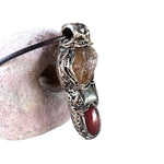 Raw Citrine, Pyrite, and  Carnelian Good Luck Pendant Necklace, Raw Crystal Wealth Amulet