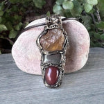 Raw Citrine, Pyrite, and  Carnelian Good Luck Pendant Necklace, Raw Crystal Wealth Amulet