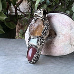 Raw Citrine, Pyrite, and  Carnelian Good Luck Pendant Necklace, Raw Crystal Wealth Amulet