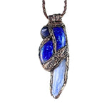Lapis Lazuli and Blue Kyanite Crystal Pendant Necklace - Raw Healing Stone Amulet