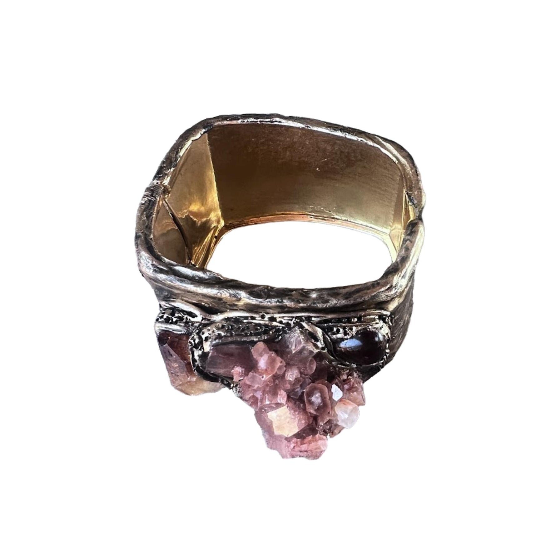 Aragonite Citrine and Carnelian Wide Cuff Bracelet -  Raw Crystal Statement Hinged Bracelet