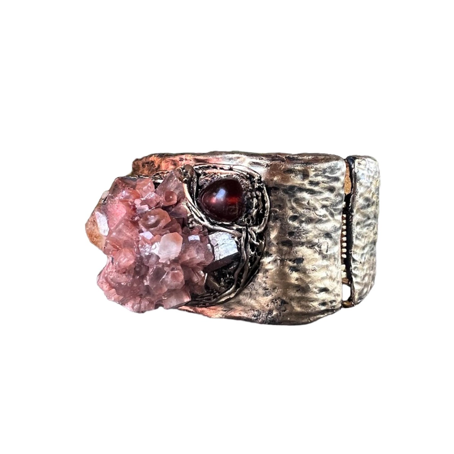 Aragonite Citrine and Carnelian Wide Cuff Bracelet -  Raw Crystal Statement Hinged Bracelet