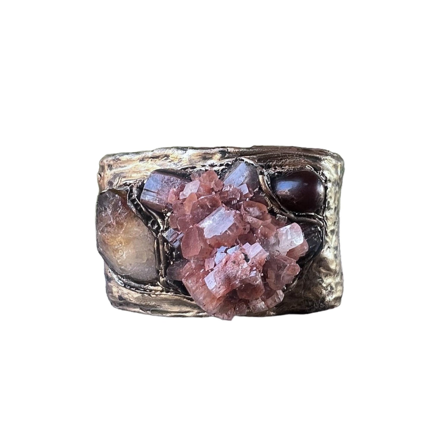 Aragonite Citrine and Carnelian Wide Cuff Bracelet -  Raw Crystal Statement Hinged Bracelet