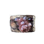 Aragonite Citrine and Carnelian Wide Cuff Bracelet -  Raw Crystal Statement Hinged Bracelet