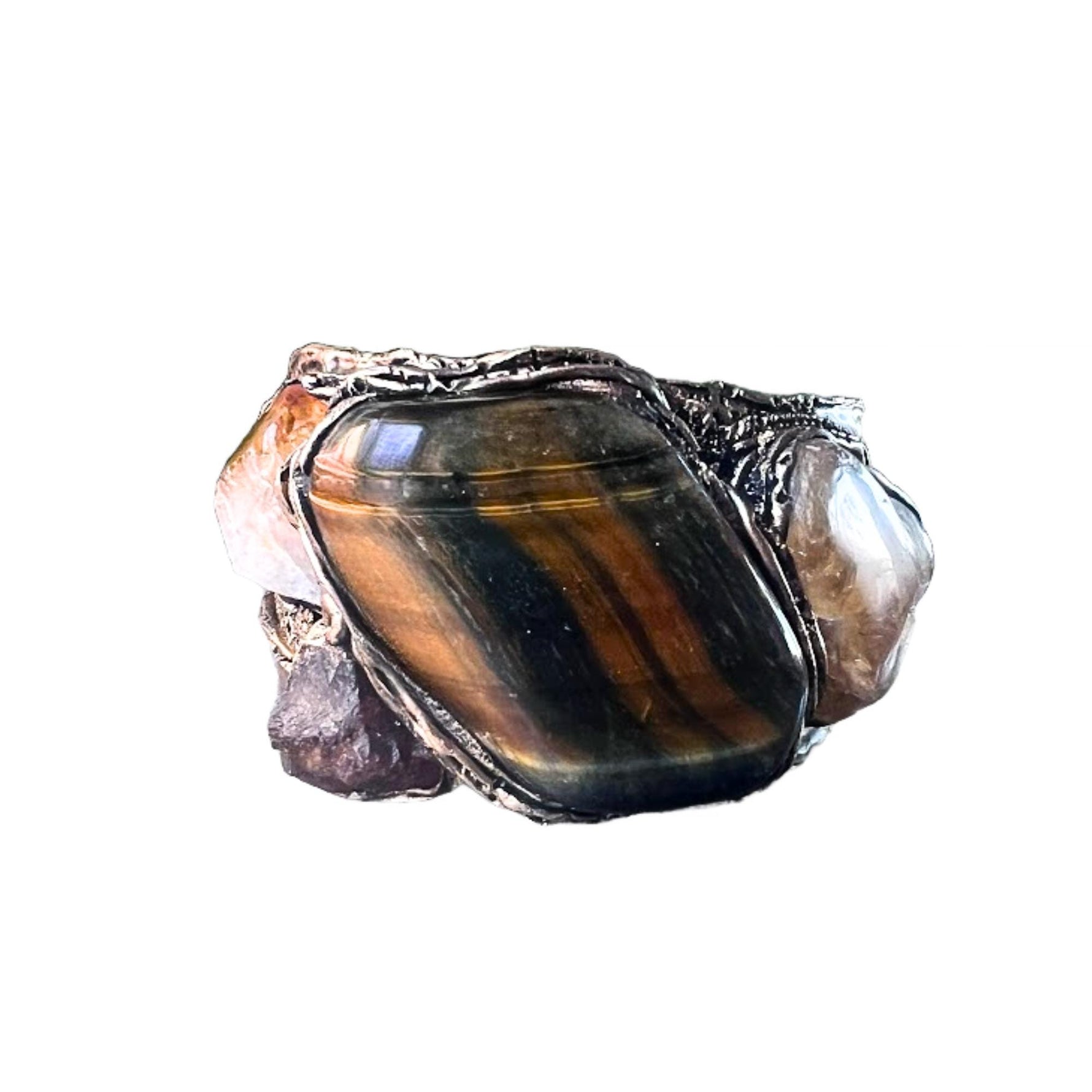 Tiger Eye & Citrine Wide Cuff Bracelet: Chunky Stone Jewelry