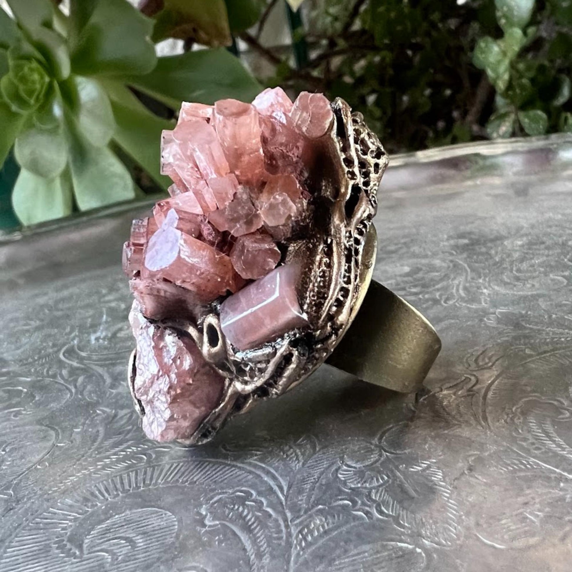 Aragonite Raw Gemstone Chunky Ring - Bold Statement Cocktail Ring