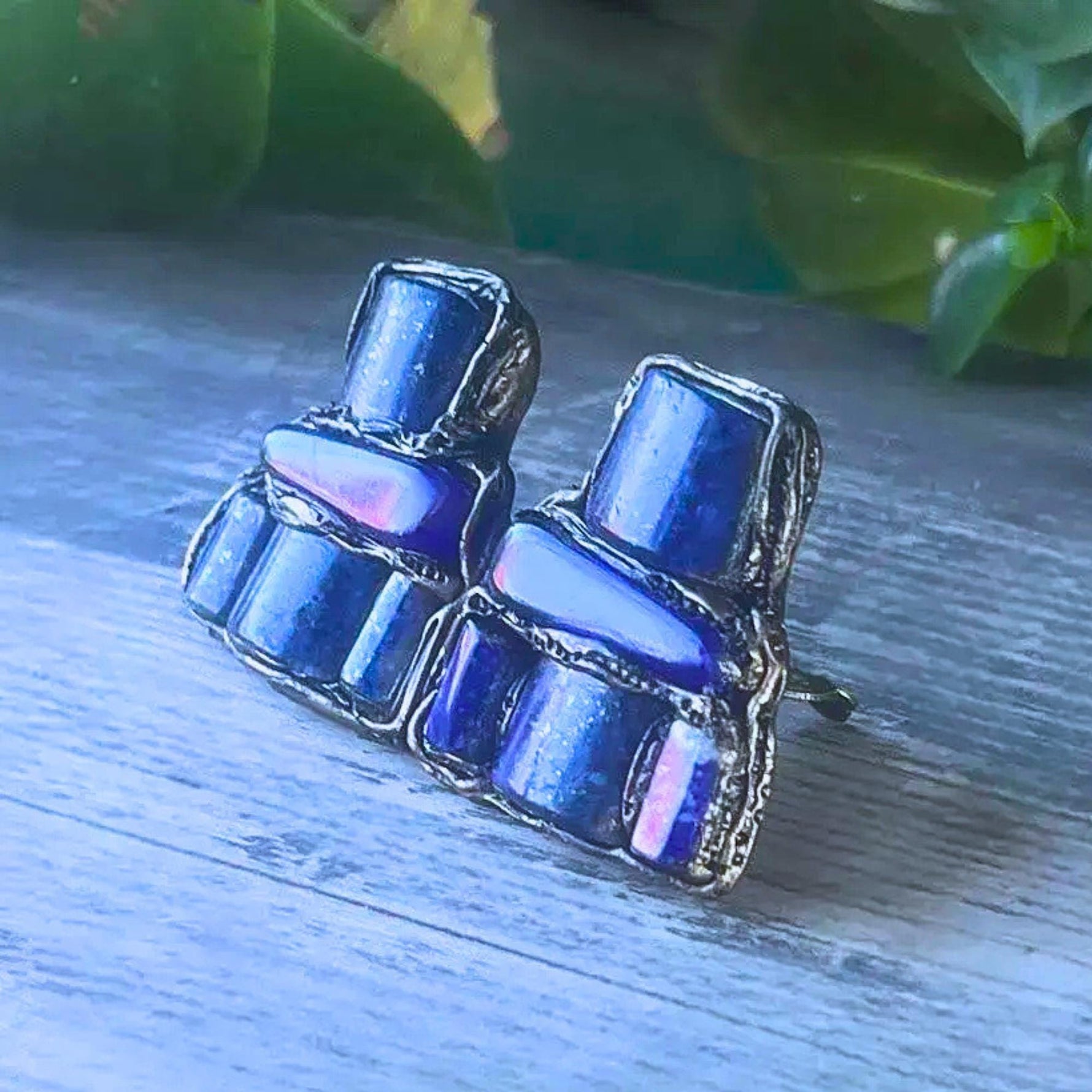 Lapis Lazuli & Sodalite Blue Stone Earrings,  Statement Clip-on
