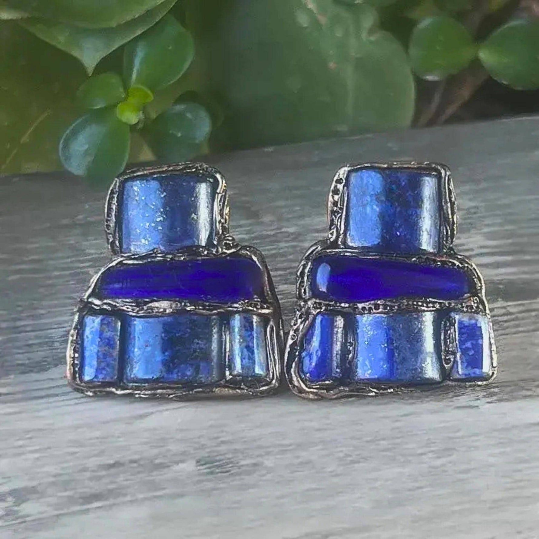 Lapis Lazuli & Sodalite Blue Stone Earrings,  Statement Clip-on