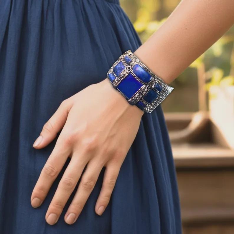 Lapis Lazuli and Sodalite Blue Stone Earrings  Statement Clip-on