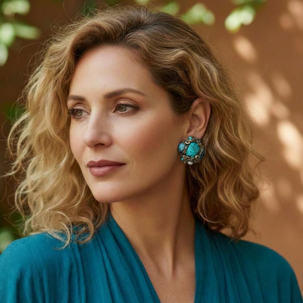 Turquoise & Amazonite Multi Stone Earrings – Blue Green Statement Stud Earrings