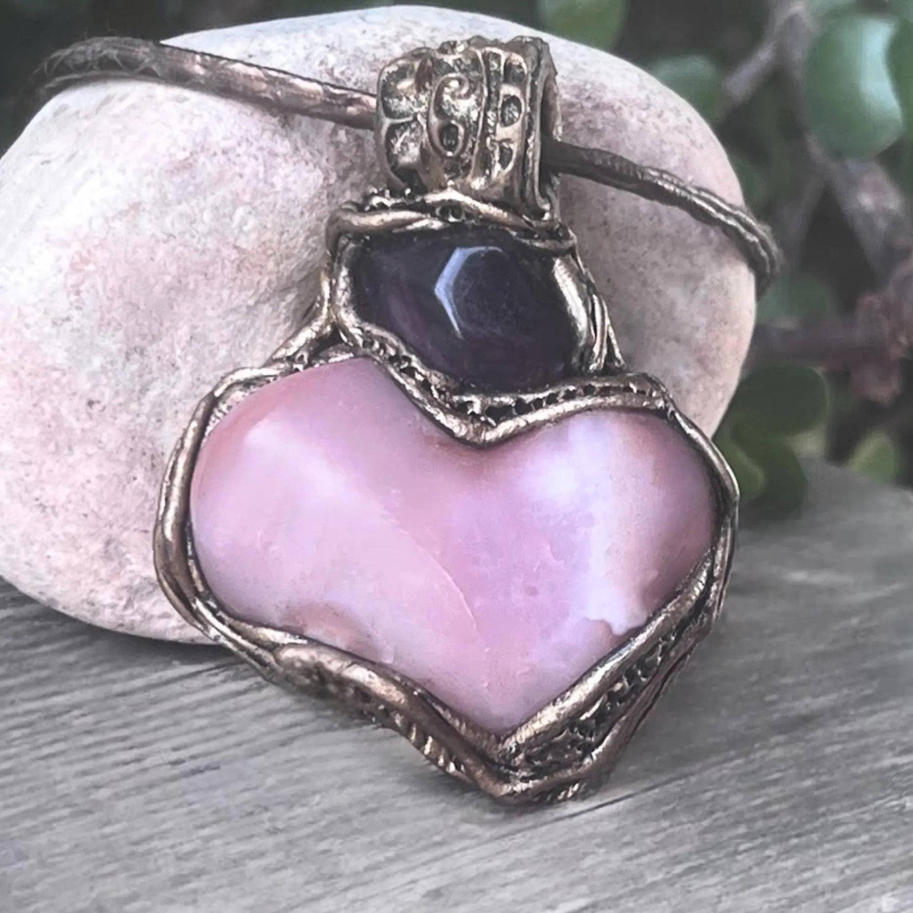 Pink Botswana Agate & Fluorite Heart Pendant Necklace – Large Crystal Amulet