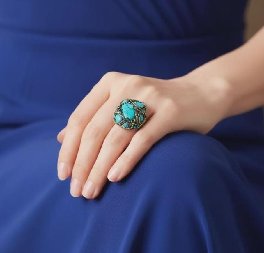 Extra Large Turquoise Statement Brooch – Contemporary Oversized Cluster Pin