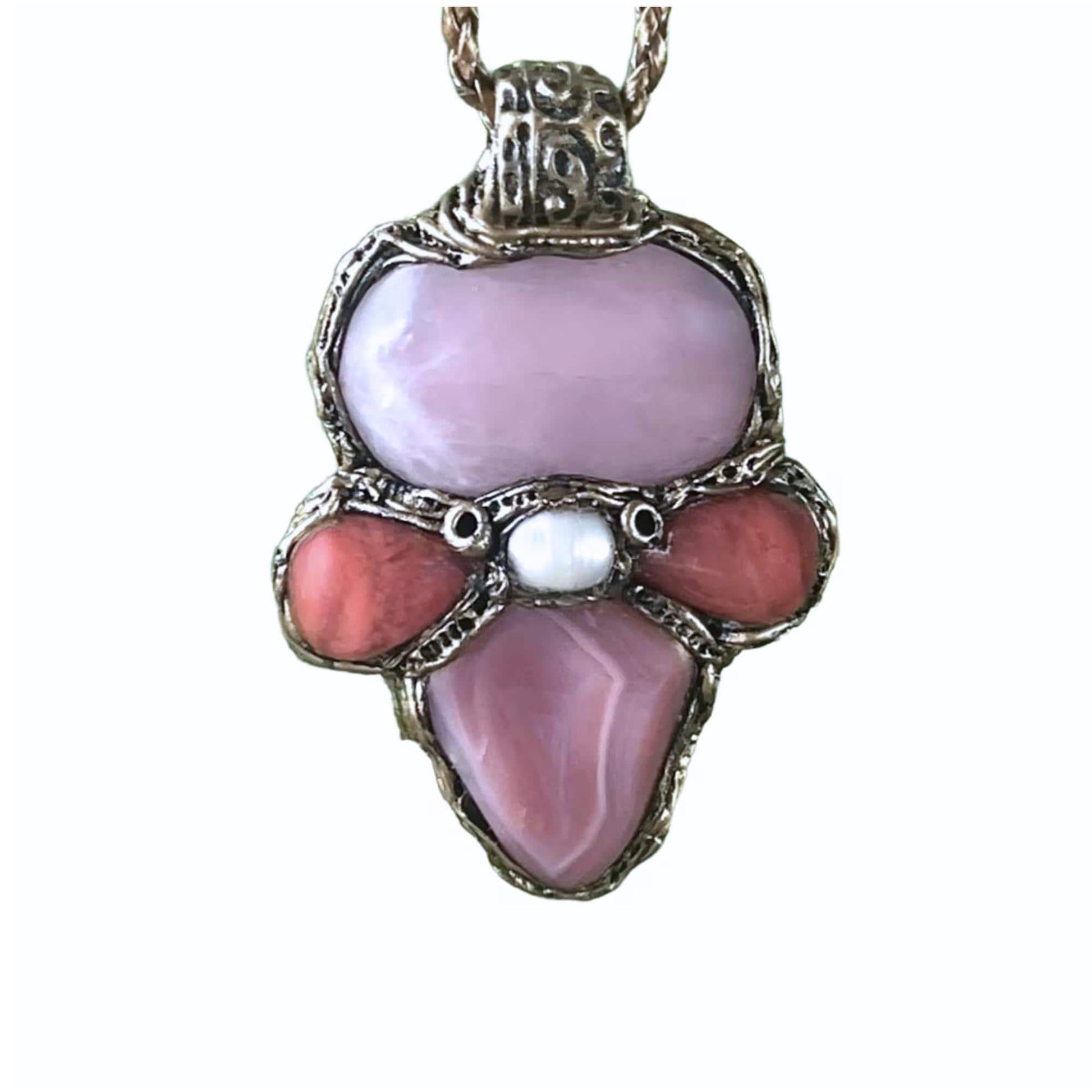 Rose Quartz and Peach Agate Pendant Necklace -  Pink Healing Stone Amulet