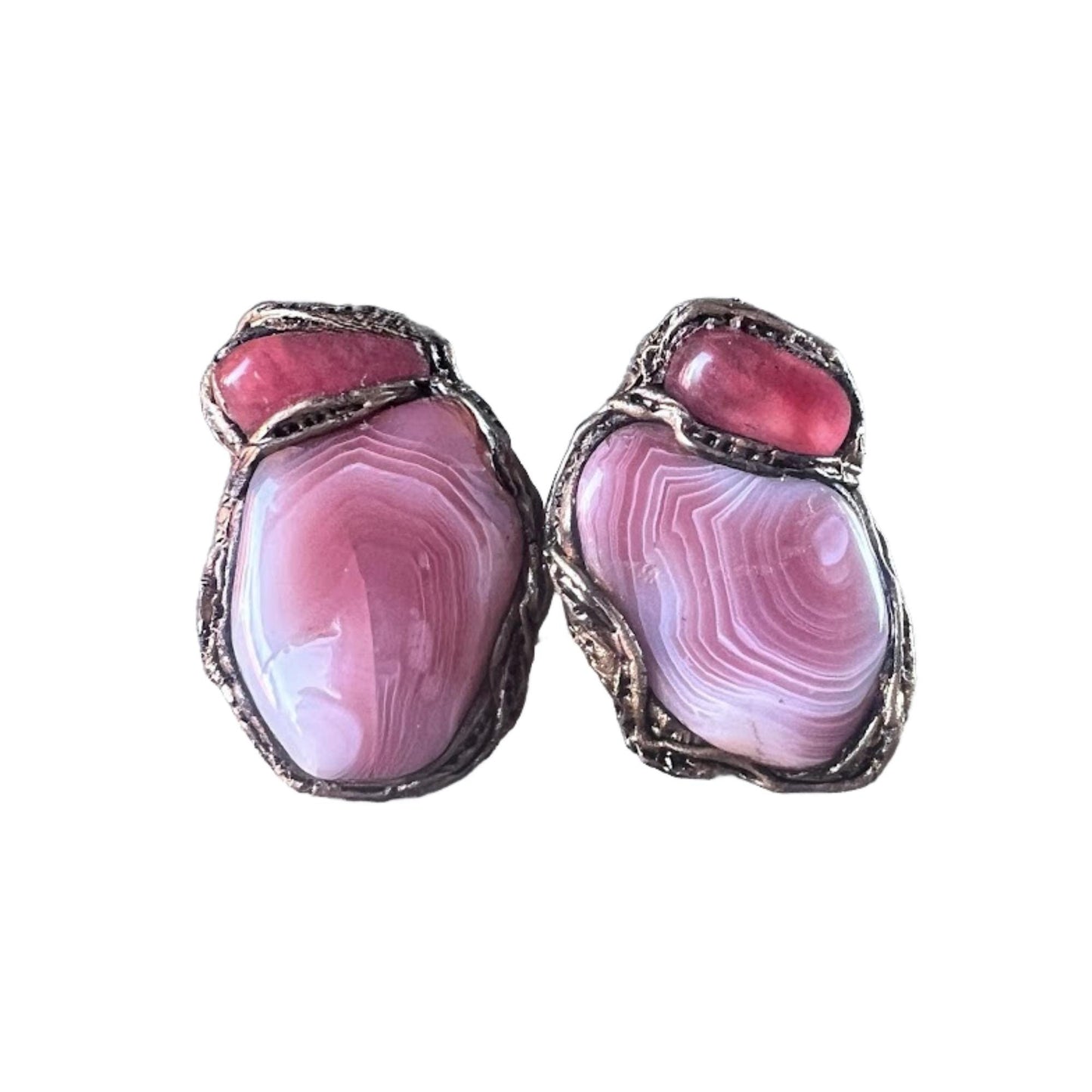 Agate and Quartz Pink Crystal Clip On - Semi-Precious Stone Earrings
