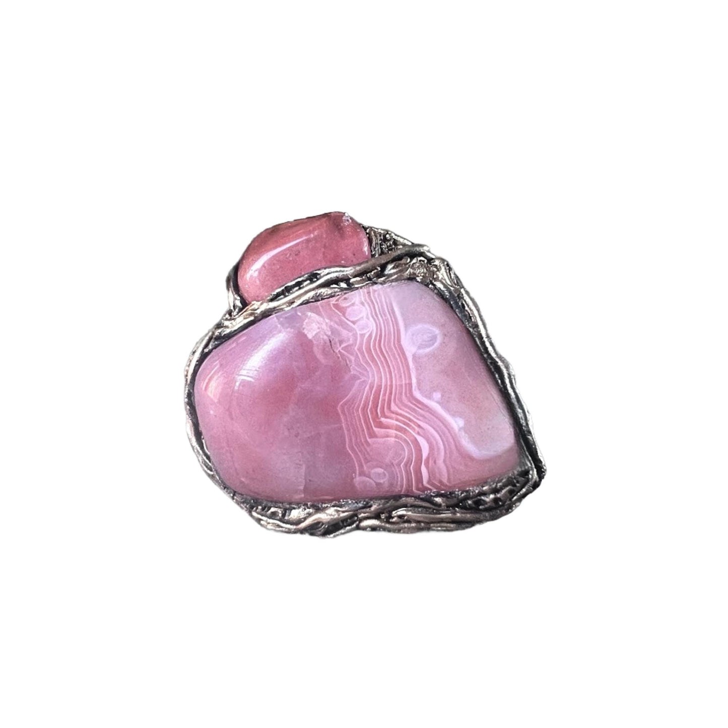 Peach Agate and Cherry Quartz Large Statement Ring -  Pink Stone Oversized Cocktail Ring